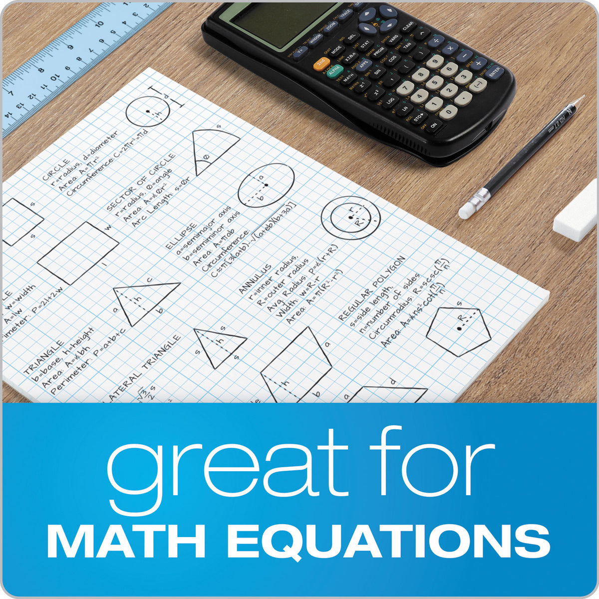 Cross Section Pads, Cross-Section Quadrille Rule (8 sq/in, 1 sq/in), 50 White 8.5 x 11 Sheets