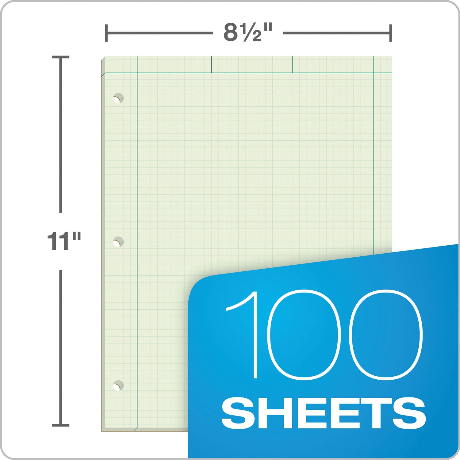 Engineering Computation Pads, Cross-Section Quad Rule (5 sq/in, 1 sq/in), Black/Green Cover, 100 Green-Tint 8.5 x 11 Sheets - 