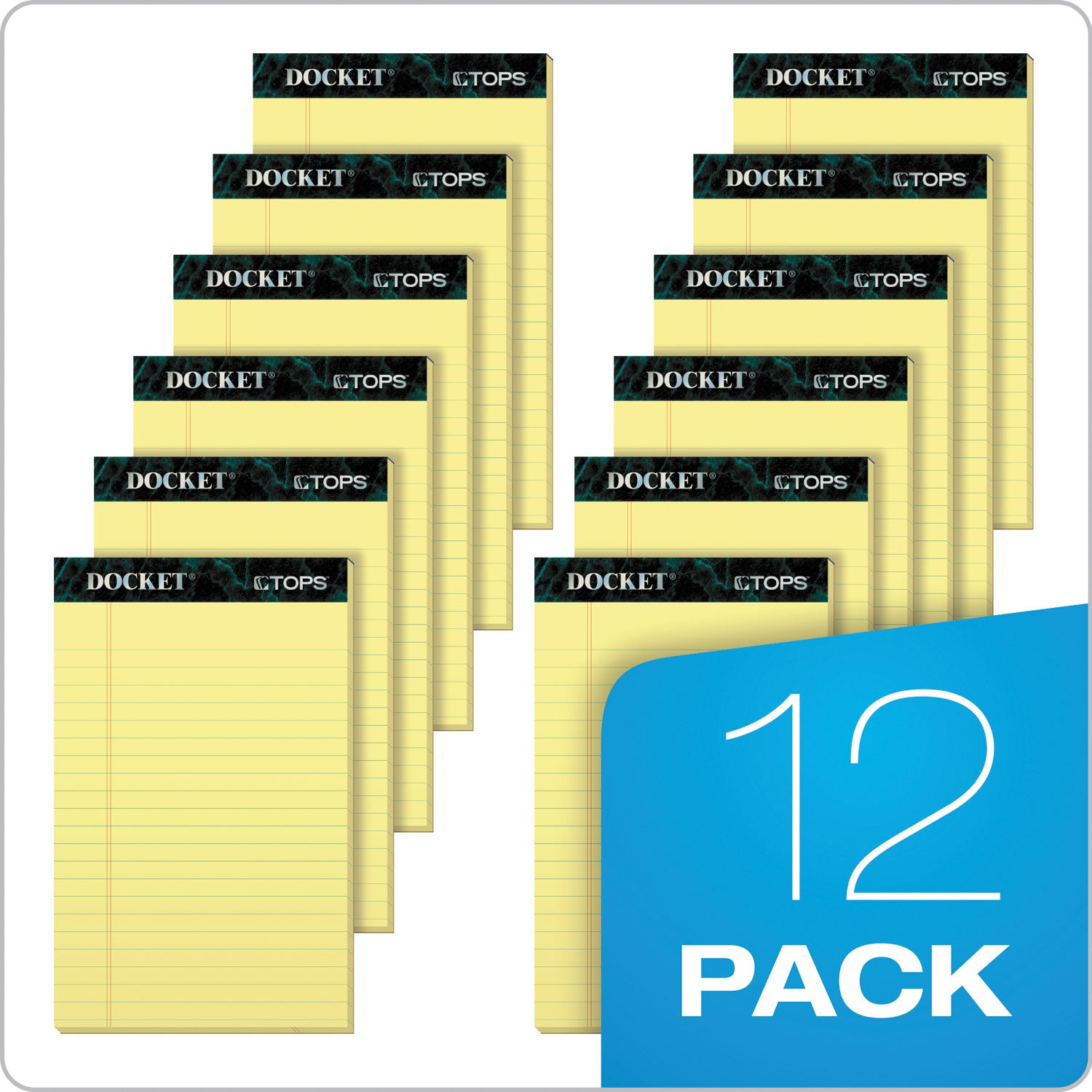 Docket Ruled Perforated Pads, Wide/Legal Rule, 50 Canary-Yellow 8.5 x 14 Sheets, 12/Pack