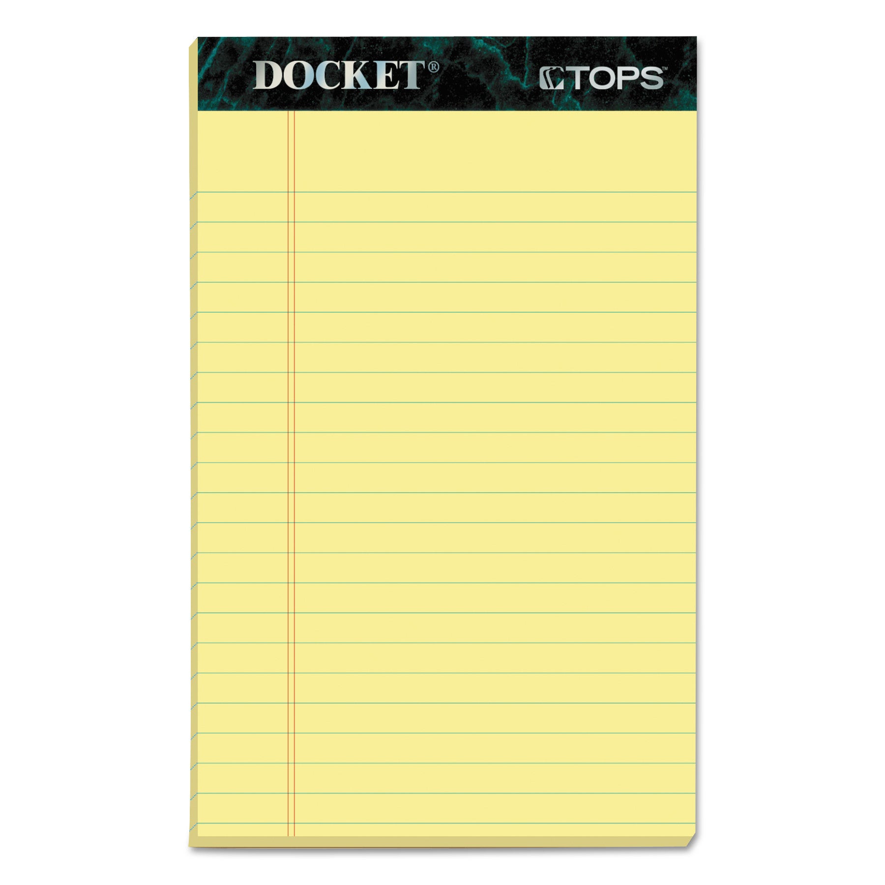 Docket Ruled Perforated Pads, Narrow Rule, 50 Canary-Yellow 5 x 8 Sheets, 12/Pack - 