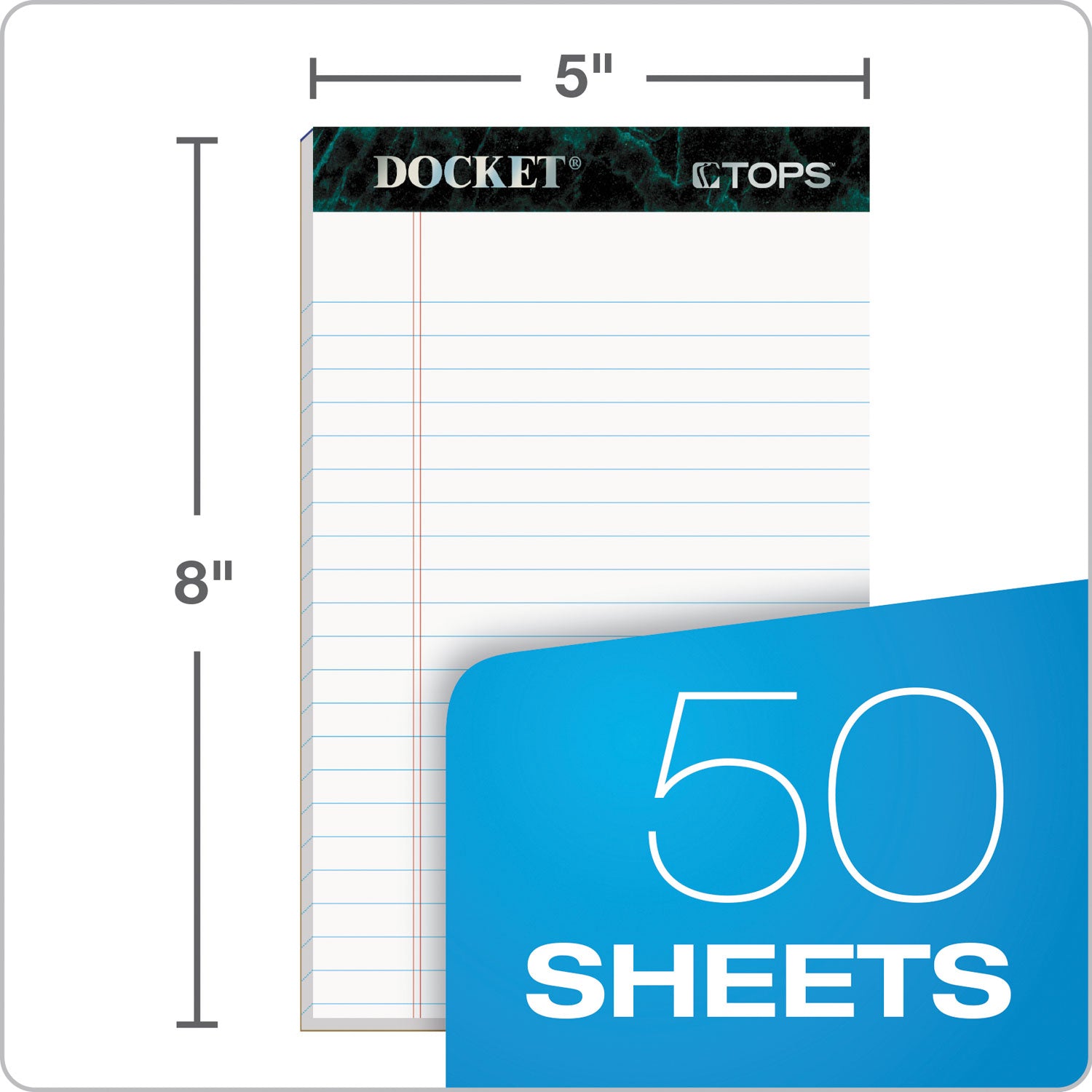 Docket Ruled Perforated Pads, Narrow Rule, 50 White 5 x 8 Sheets, 12/Pack - 