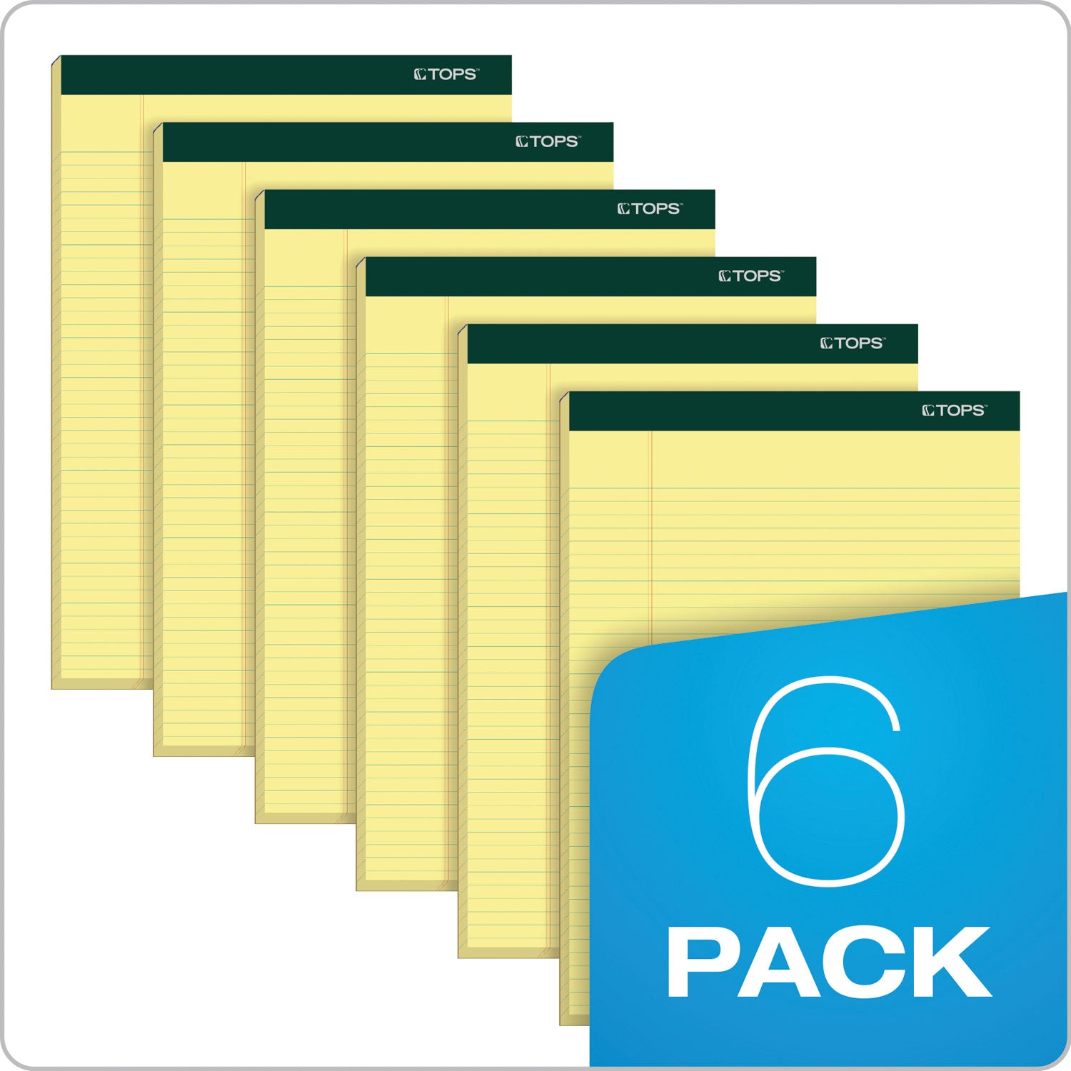 Double Docket Ruled Pads, Narrow Rule, 100 Canary-Yellow 8.5 x 11.75 Sheets, 6/Pack