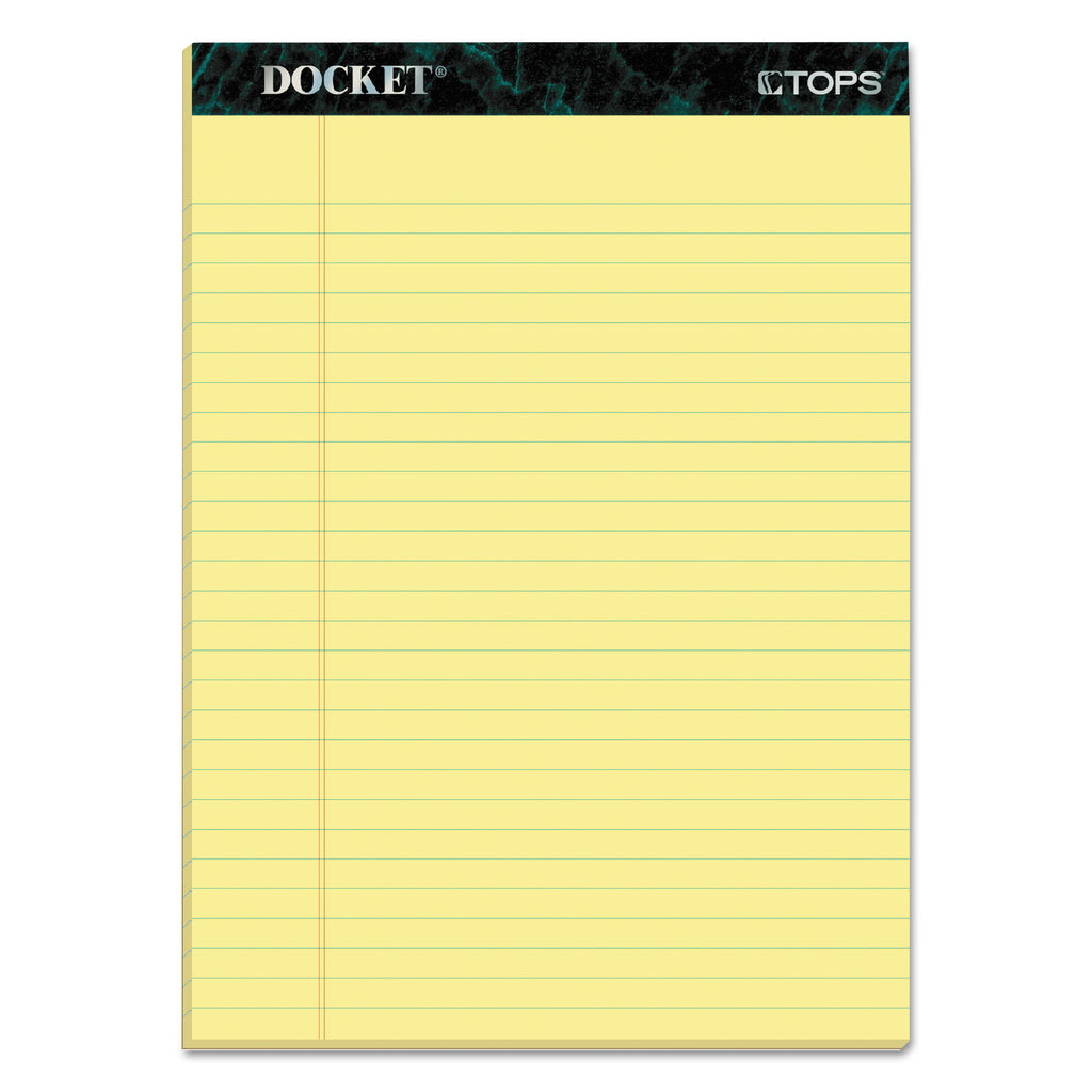Docket Ruled Perforated Pads, Wide/Legal Rule, 50 Canary-Yellow 8.5 x 11.75 Sheets, 12/Pack