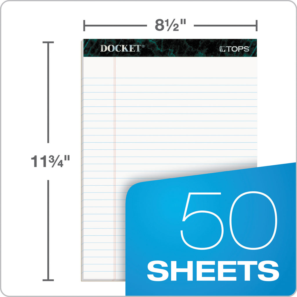 Docket Ruled Perforated Pads, Wide/Legal Rule, 50 White 8.5 x 11.75 Sheets, 12/Pack