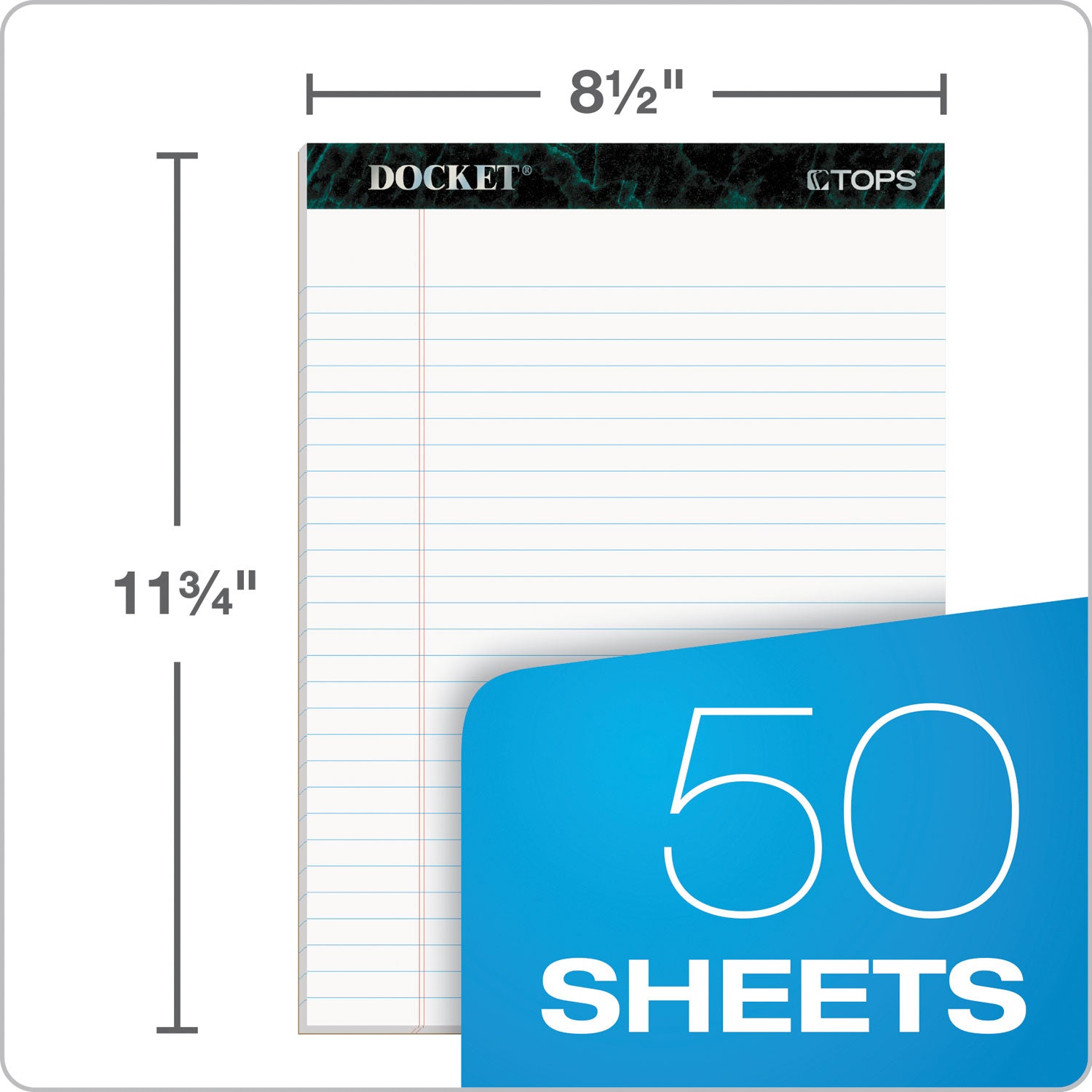 Docket Ruled Perforated Pads, Wide/Legal Rule, 50 White 8.5 x 11.75 Sheets, 12/Pack - 