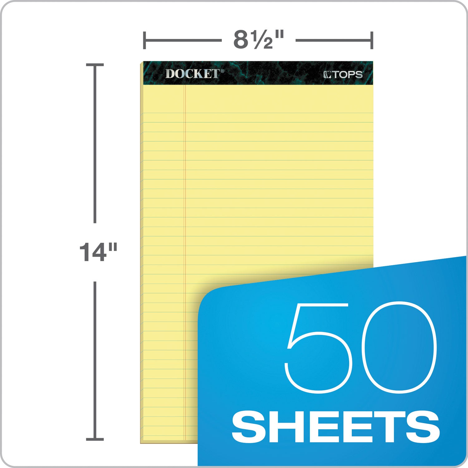 Docket Ruled Perforated Pads, Wide/Legal Rule, 50 Canary-Yellow 8.5 x 14 Sheets, 12/Pack - 