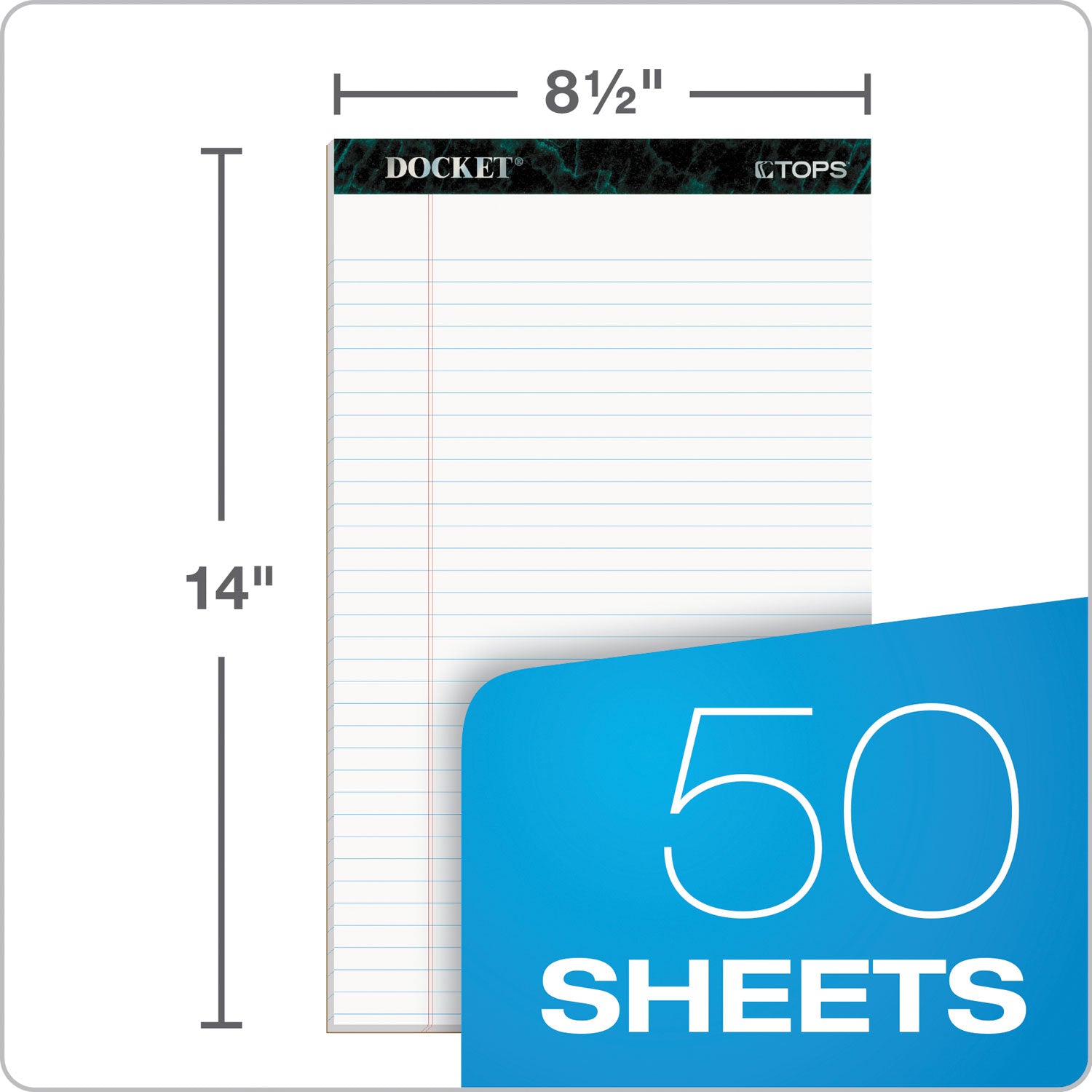 Docket Ruled Perforated Pads, Wide/Legal Rule, 50 White 8.5 x 14 Sheets, 12/Pack - 