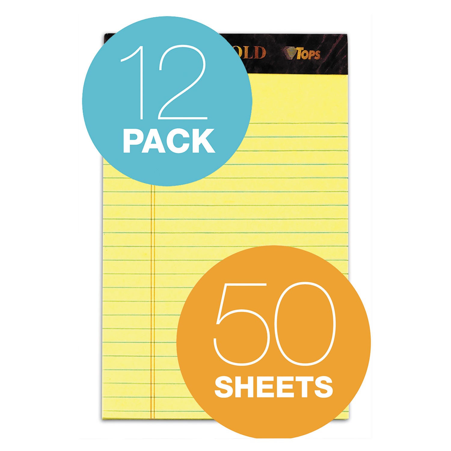 Docket Gold Ruled Perforated Pads, Narrow Rule, 50 Canary-Yellow 5 x 8 Sheets, 12/Pack - 