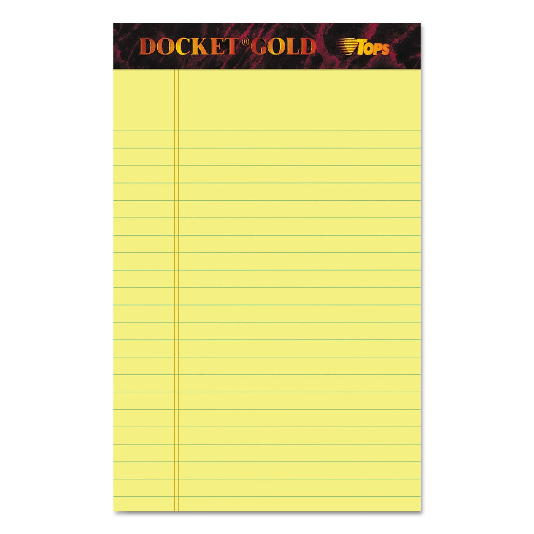 Docket Gold Ruled Perforated Pads, Narrow Rule, 50 Canary-Yellow 5 x 8 Sheets, 12/Pack - 