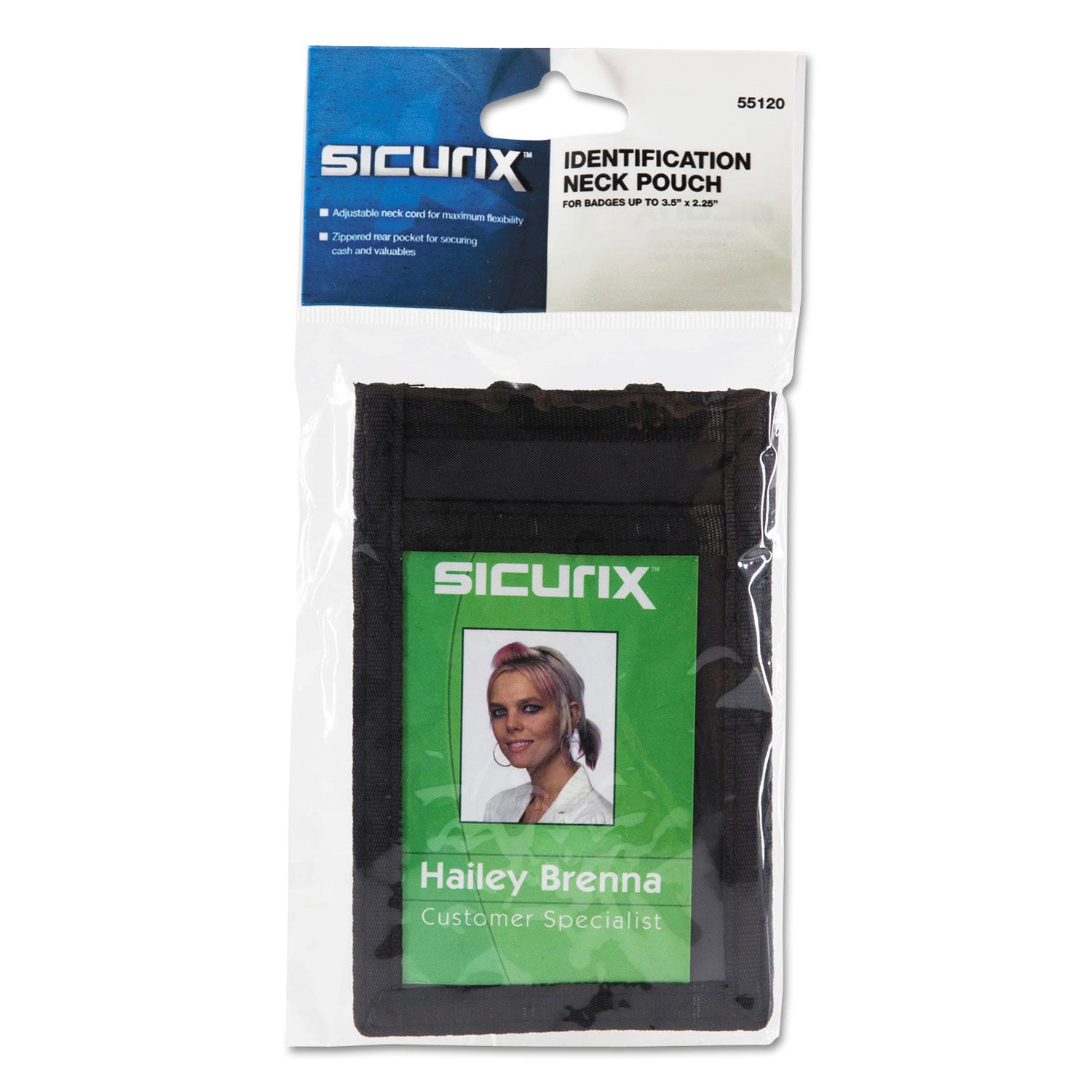 Sicurix ID Neck Pouch, Vertical, 3 x 4 3/4, Black - 