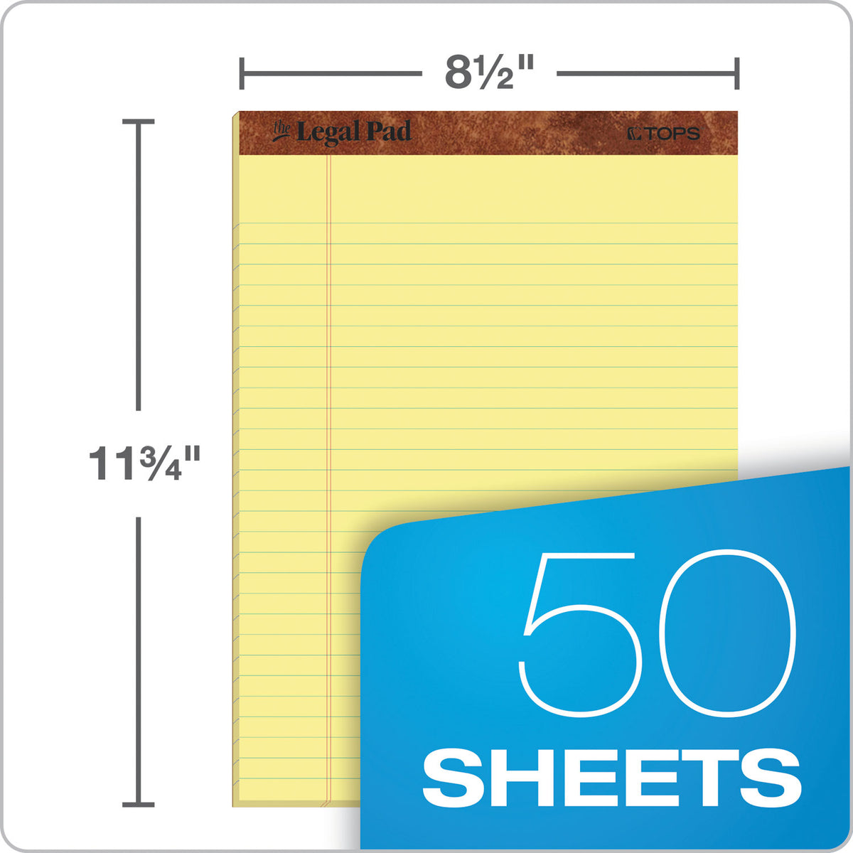 The Legal Pad" Ruled Perforated Pads, Wide/Legal Rule, 50 Canary-Yellow 8.5 x 11.75 Sheets, Dozen