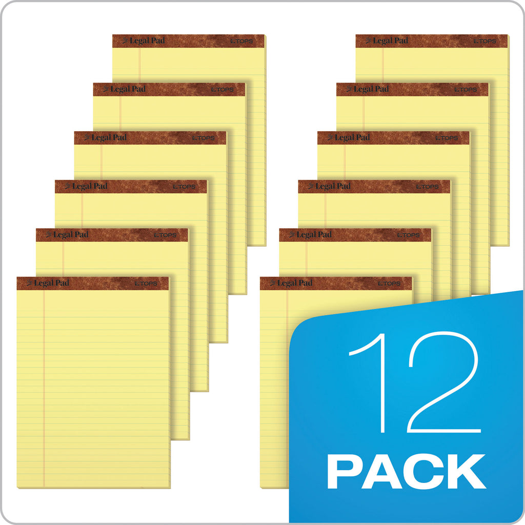 The Legal Pad" Ruled Perforated Pads, Wide/Legal Rule, 50 Canary-Yellow 8.5 x 11.75 Sheets, Dozen