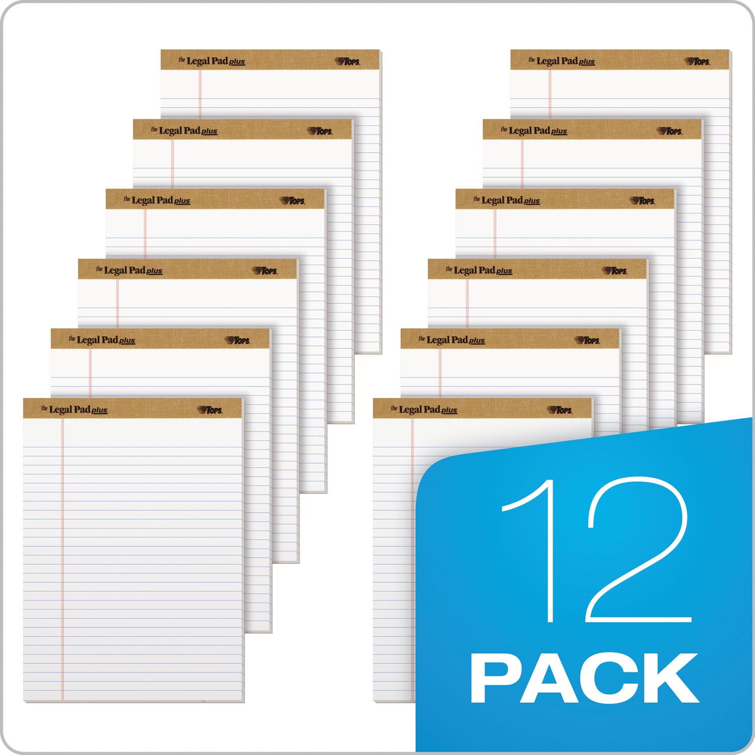 The Legal Pad" Plus Ruled Perforated Pads with 40 pt. Back, Wide/Legal Rule, 50 White 8.5 x 11.75 Sheets, Dozen - 