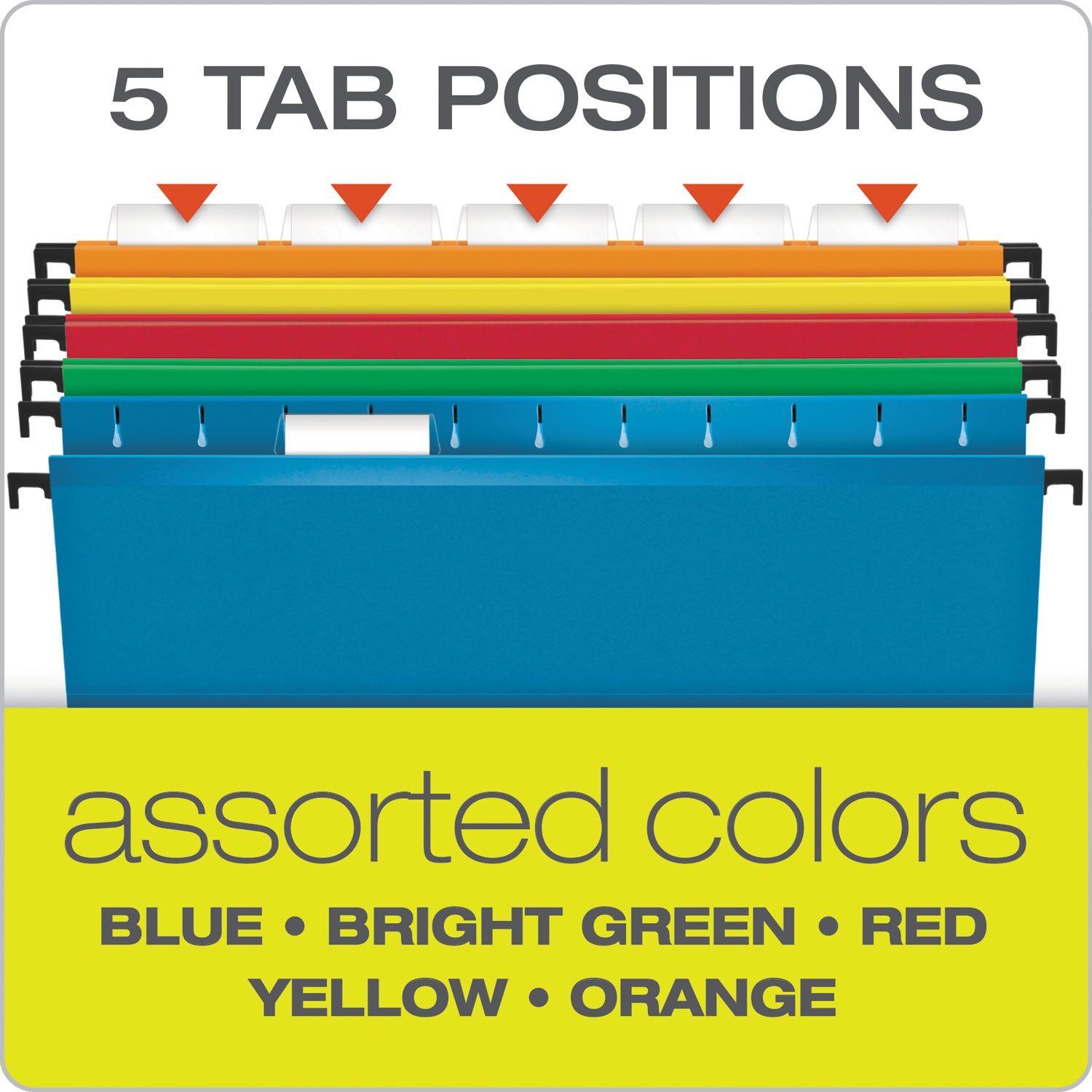 Extra-Capacity SureHook Hanging Folders, 2" Capacity, Letter Size, 1/5-Cut Tabs, Assorted Colors, 20/Box