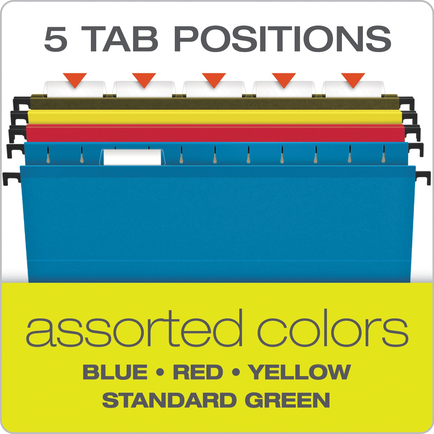 SureHook Hanging Pocket File, Letter Size, 1/5-Cut Tabs, Assorted Colors, 4/Pack