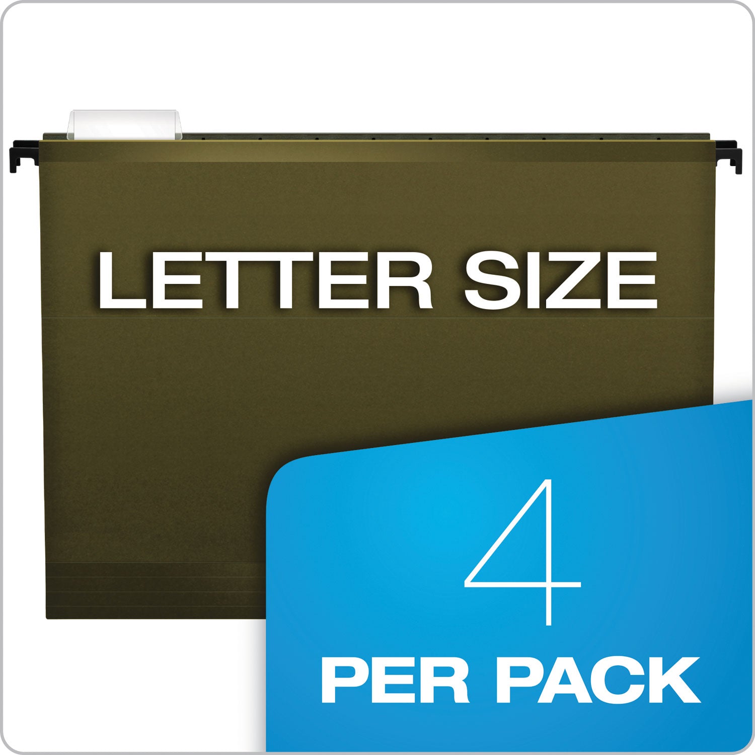 SureHook Hanging Pocket File, Letter Size, 1/5-Cut Tabs, Standard Green, 4/Pack - 