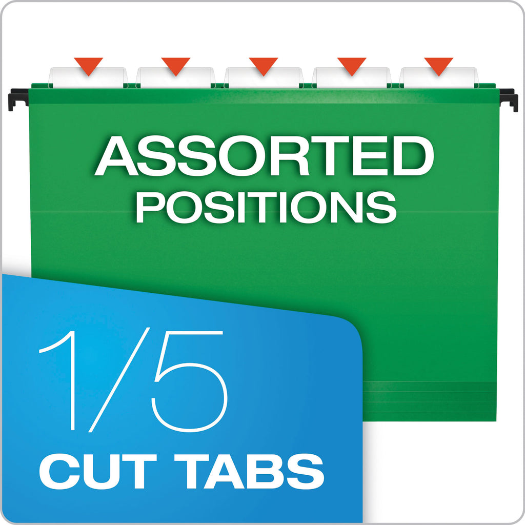 SureHook Hanging Folders, Letter Size, 1/5-Cut Tabs, Bright Green, 20/Box - 