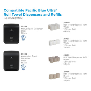 Pacific Blue Ultra High-Capacity Recycled Paper Towel Rolls - 7.87" x 1150 ft - Brown - Paper - Flexible, Chlorine-free - 3 Rolls Per Container - 3 / Carton