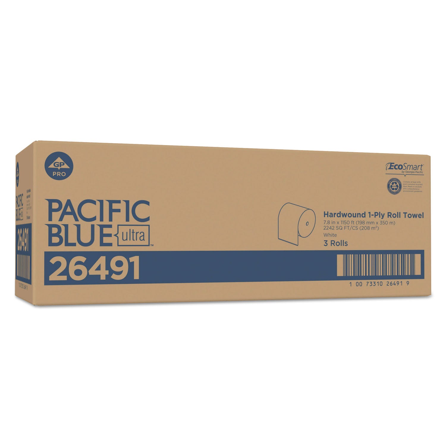 Pacific Blue Ultra High-Capacity Recycled Paper Towel Rolls - 7.87" x 1150 ft - White - Flexible - 3 Rolls Per Carton - 3 / Carton
