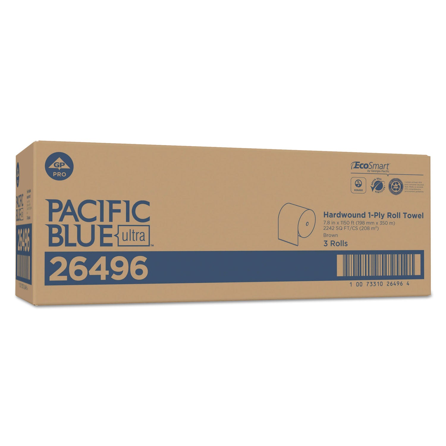 Pacific Blue Ultra High-Capacity Recycled Paper Towel Rolls - 7.87" x 1150 ft - Brown - Paper - Flexible, Chlorine-free - 3 Rolls Per Container - 3 / Carton