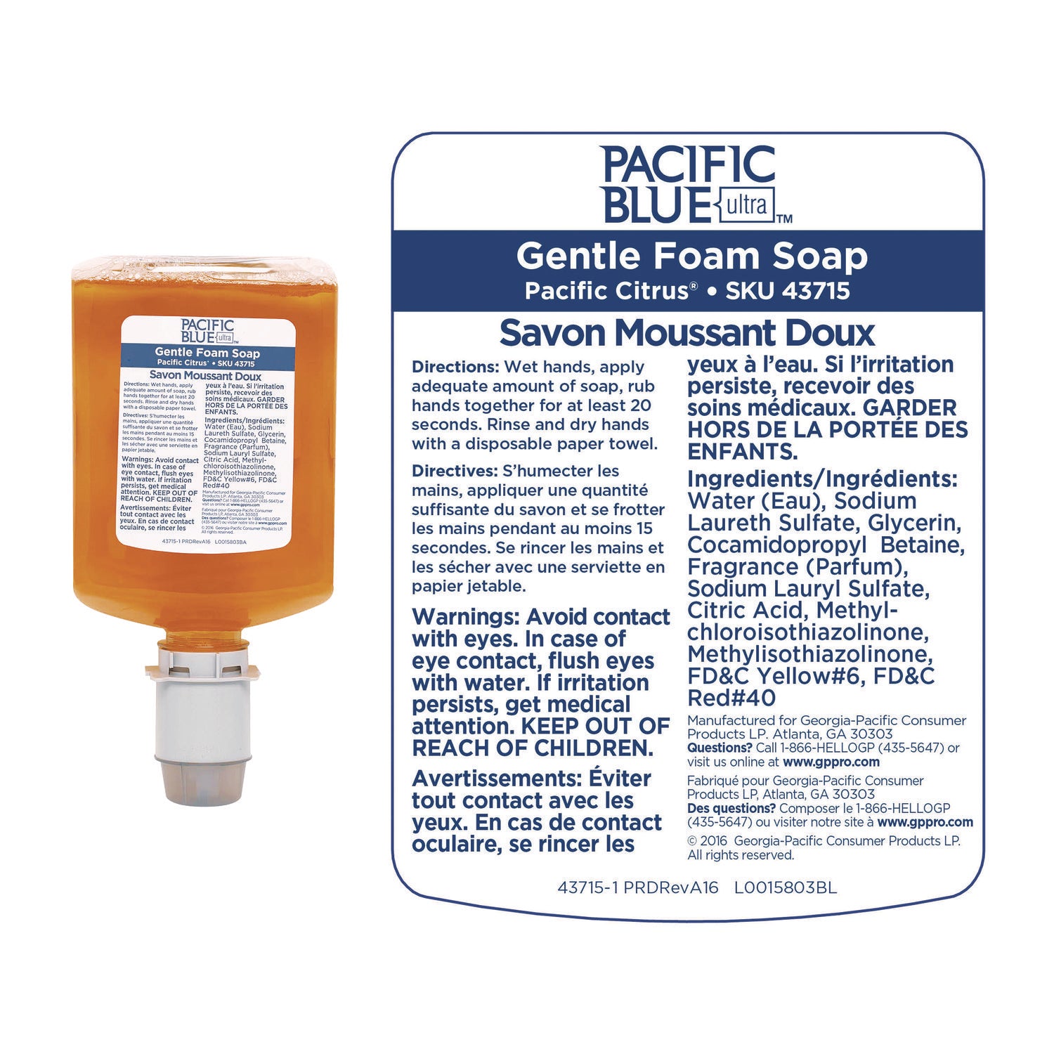 Pacific Blue Ultra Foam Soap Manual Dispenser Refill, Pacific Citrus, 1,200 mL, 4/Carton