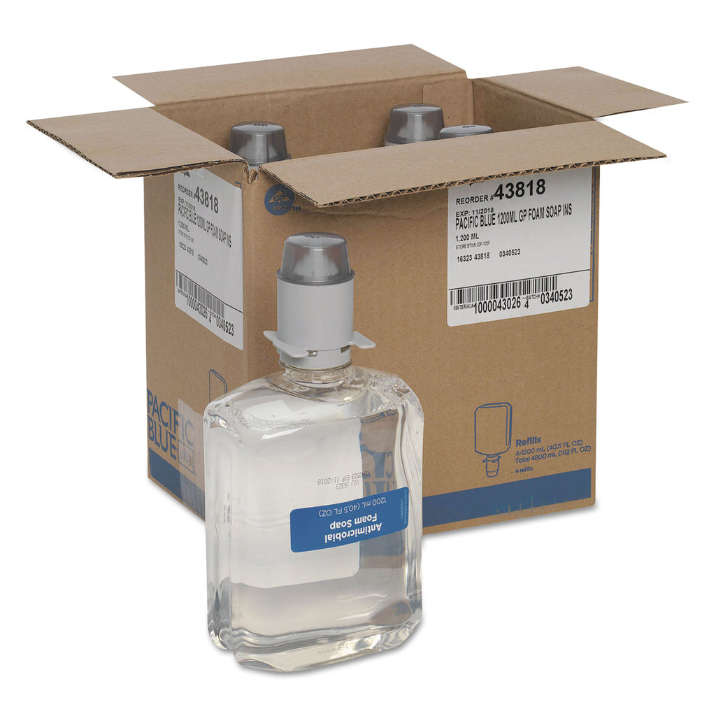 Pacific Blue Ultra Foam Soap Manual Dispenser Refill, Antimicrobial, Unscented, 1,200 mL, 4/Carton