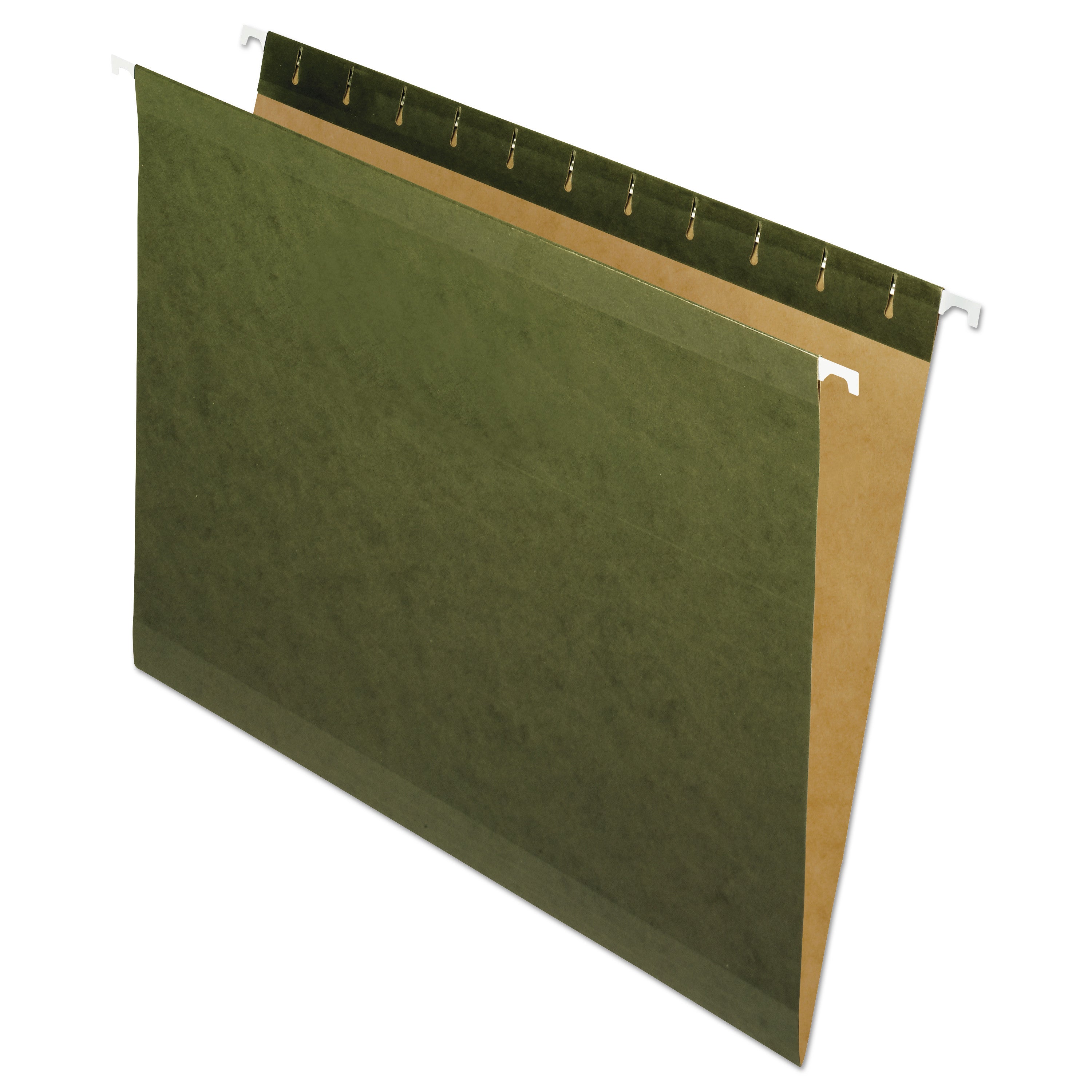 Reinforced Hanging File Folders, Letter Size, Straight Tabs, Standard Green, 25/Box - 