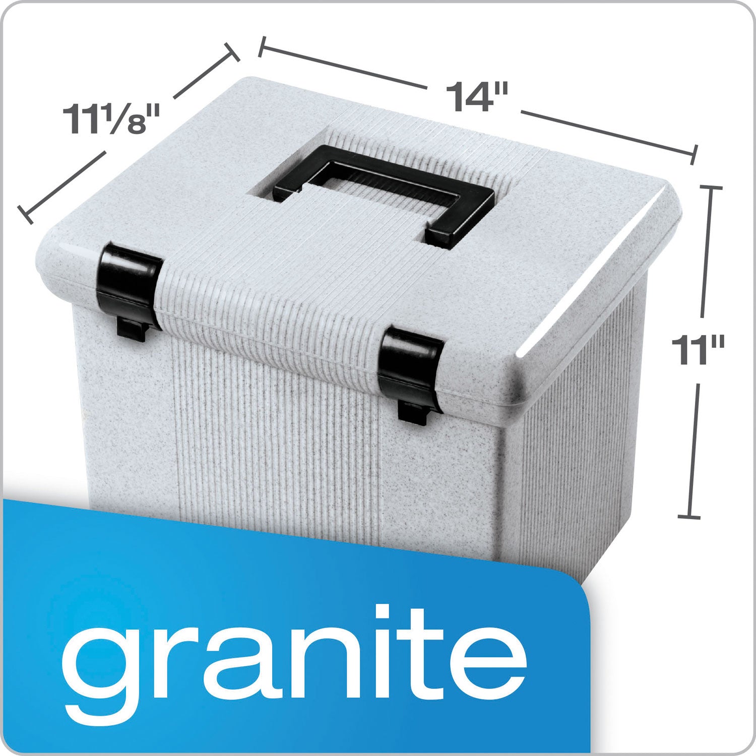 Portable File Boxes, Letter Files, 13.88" x 14" x 11.13", Granite - 