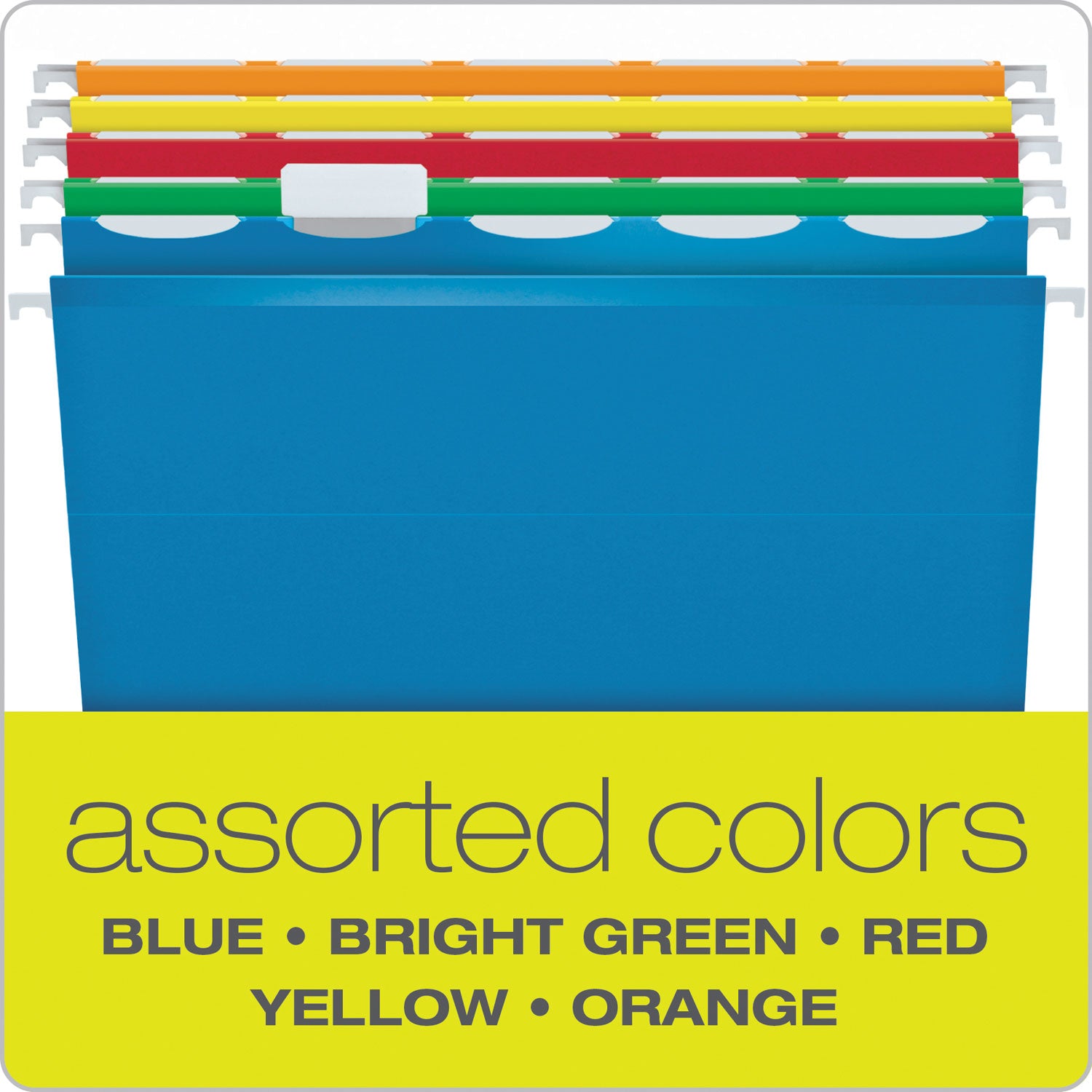 Ready-Tab Colored Reinforced Hanging Folders, Letter Size, 1/5-Cut Tabs, Assorted Colors, 25/Box - 