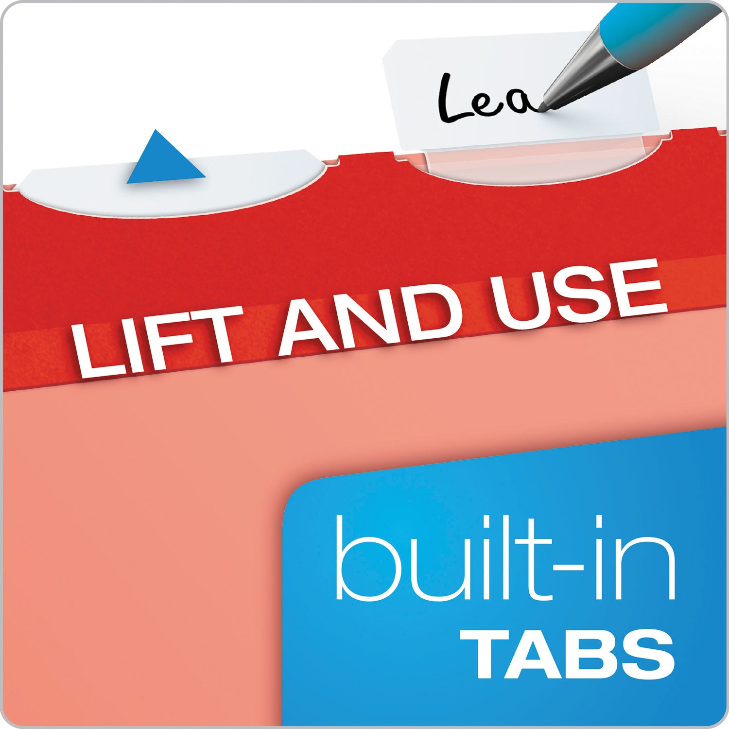 Ready-Tab Colored Reinforced Hanging Folders, Letter Size, 1/5-Cut Tabs, Red, 25/Box - 