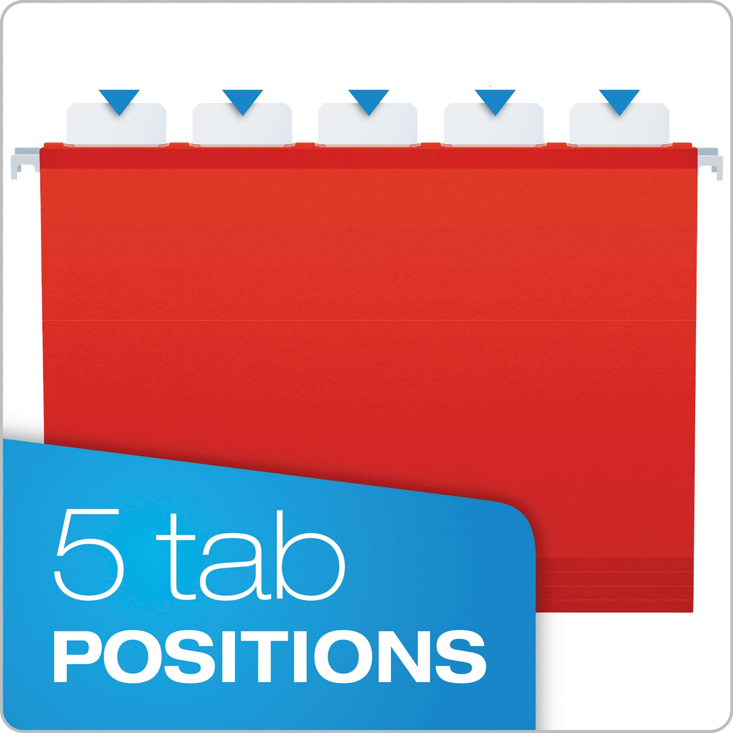 Ready-Tab Colored Reinforced Hanging Folders, Letter Size, 1/5-Cut Tabs, Red, 25/Box - 