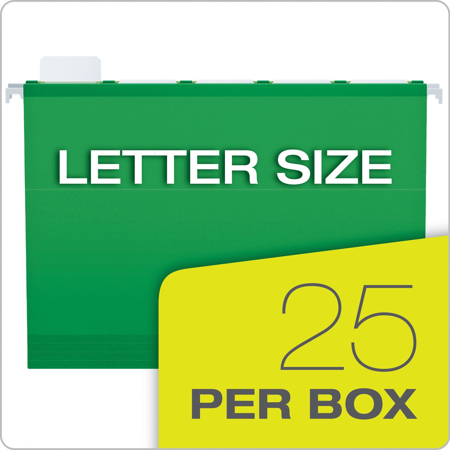 Ready-Tab Colored Reinforced Hanging Folders, Letter Size, 1/5-Cut Tabs, Bright Green, 25/Box - 