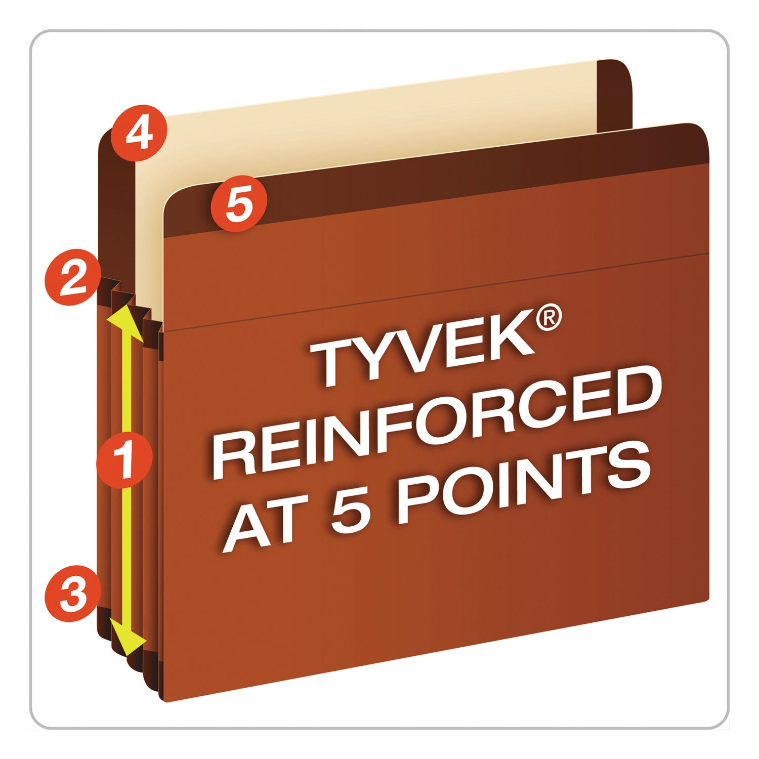 Premium Reinforced Expanding File Pockets, 3.5" Expansion, Legal Size, Red Fiber, 10/Box - 