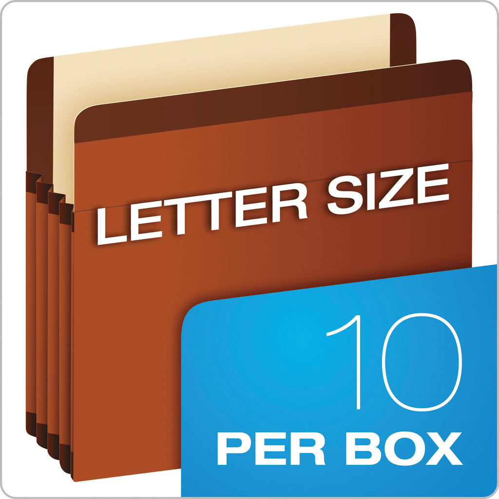 Premium Reinforced Expanding File Pockets, 3.5" Expansion, Letter Size, Red Fiber, 10/Box