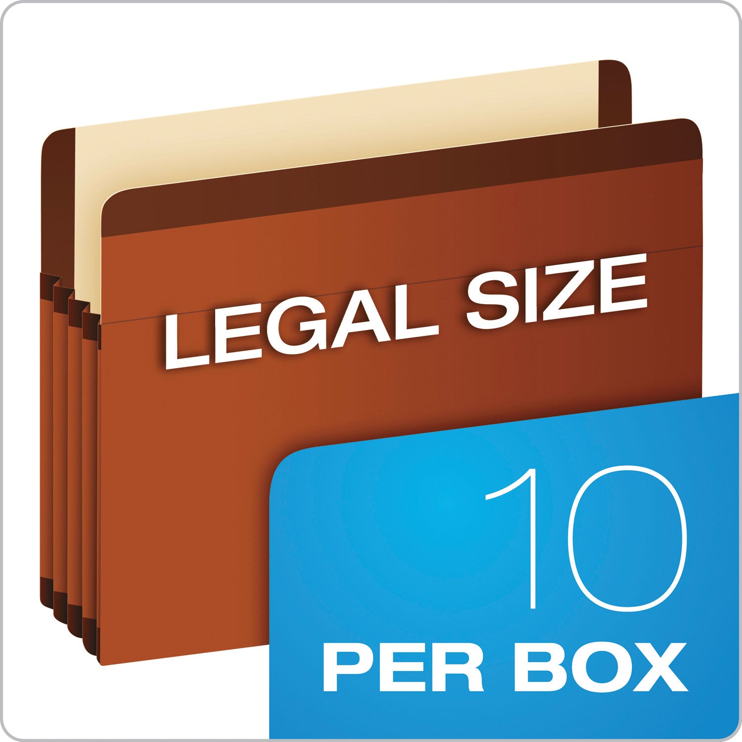 Premium Reinforced Expanding File Pockets, 3.5" Expansion, Legal Size, Red Fiber, 10/Box - 