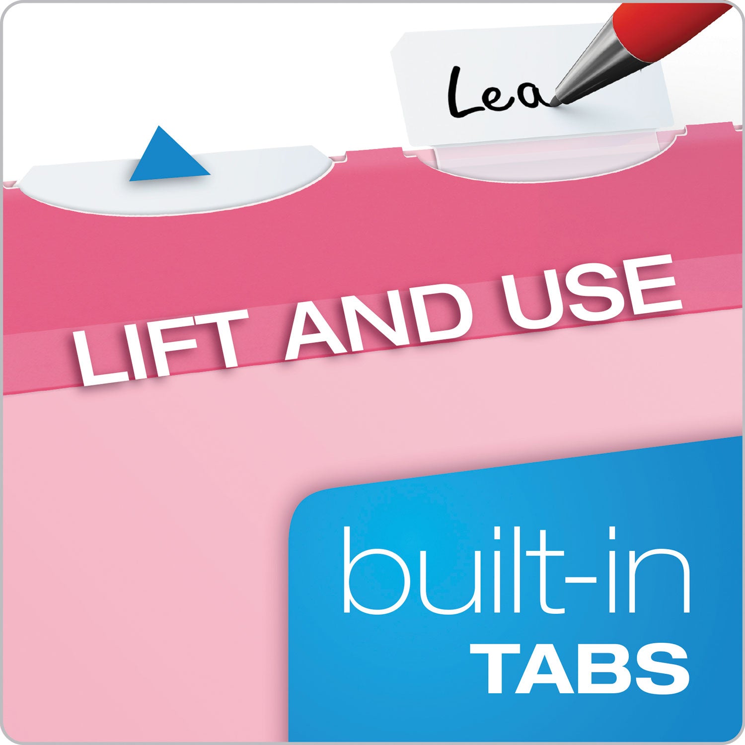 Ready-Tab Colored Reinforced Hanging Folders, Letter Size, 1/5-Cut Tabs, Pink, 20/Box - 
