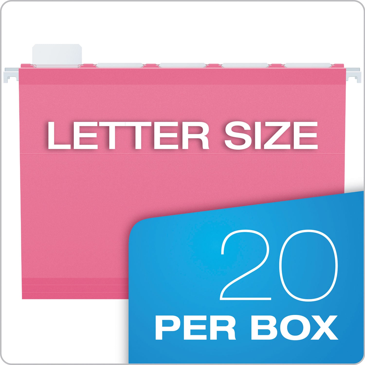 Ready-Tab Colored Reinforced Hanging Folders, Letter Size, 1/5-Cut Tabs, Pink, 20/Box - 