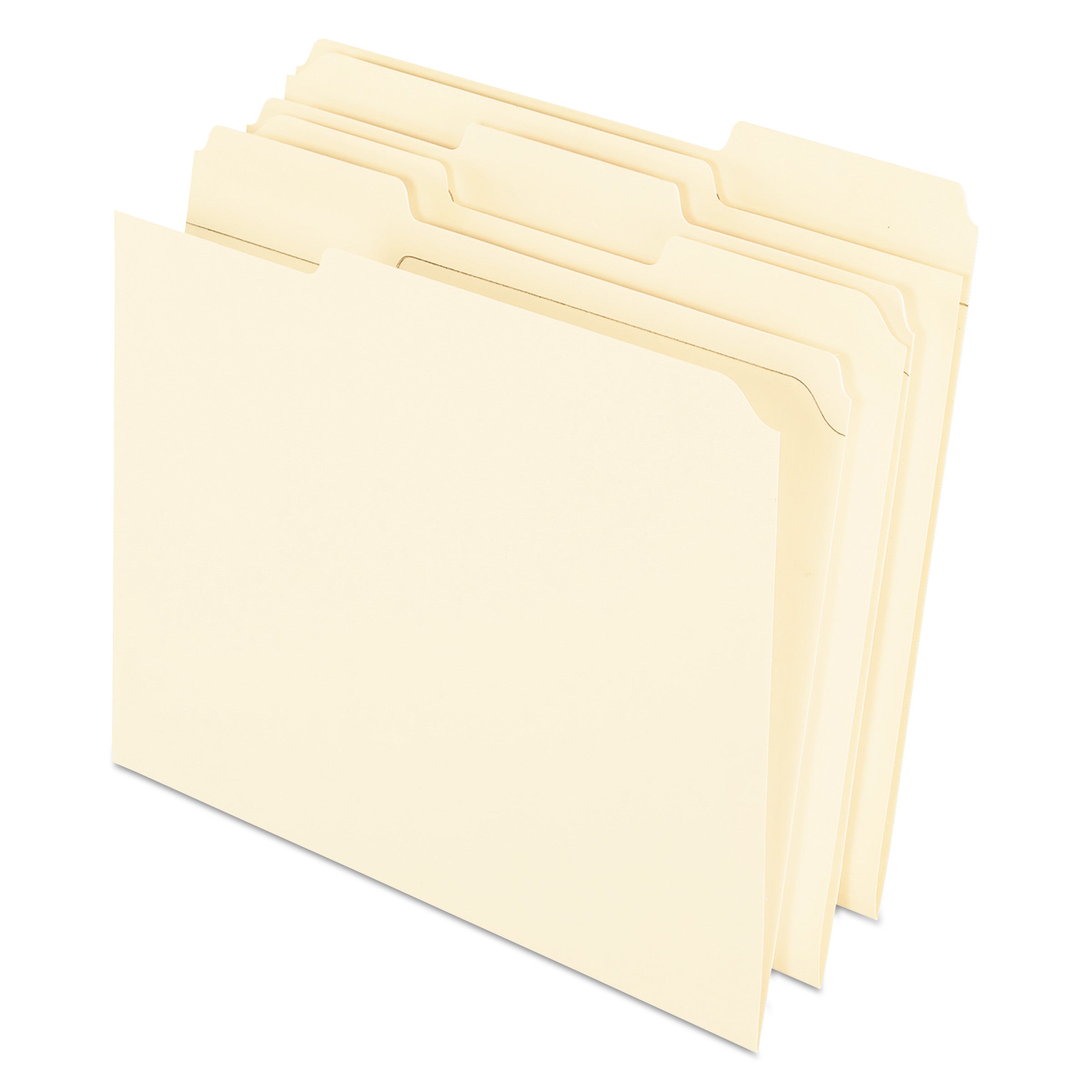 Reinforced Top File Folders, 1/3-Cut Tabs: Assorted Positions, Letter Size, Manila, 100/Box - 