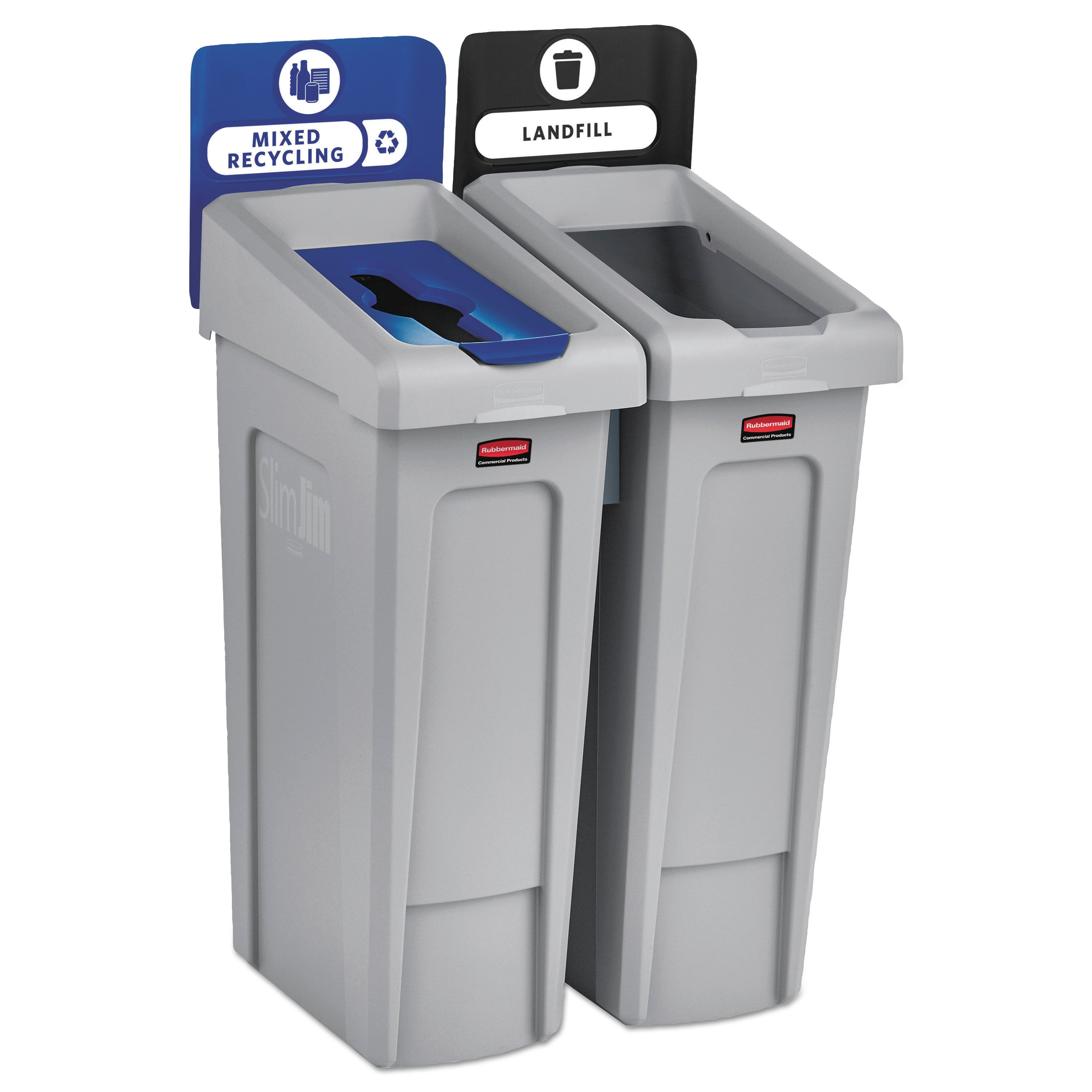 slim-jim-recycling-station-kit-2-stream-landfill-mixed-recycling-46-gal-plastic-blue-gray_rcp2007914 - 1