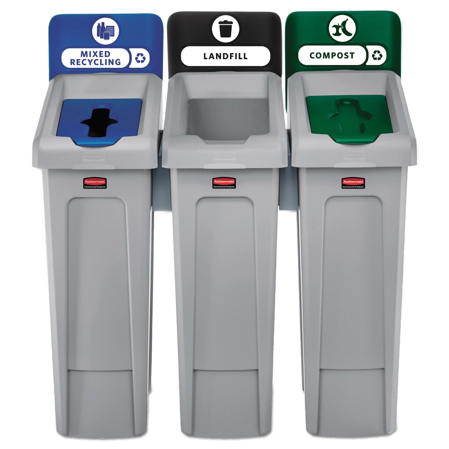 slim-jim-recycling-station-kit-3-stream-landfill-mixed-recycling-69-gal-plastic-blue-gray-green_rcp2007918 - 2