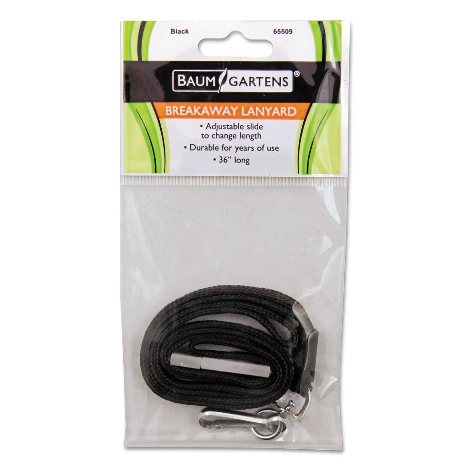 Safety Breakaway Lanyard, Metal Hook Fastener, 36" Long, Black - 