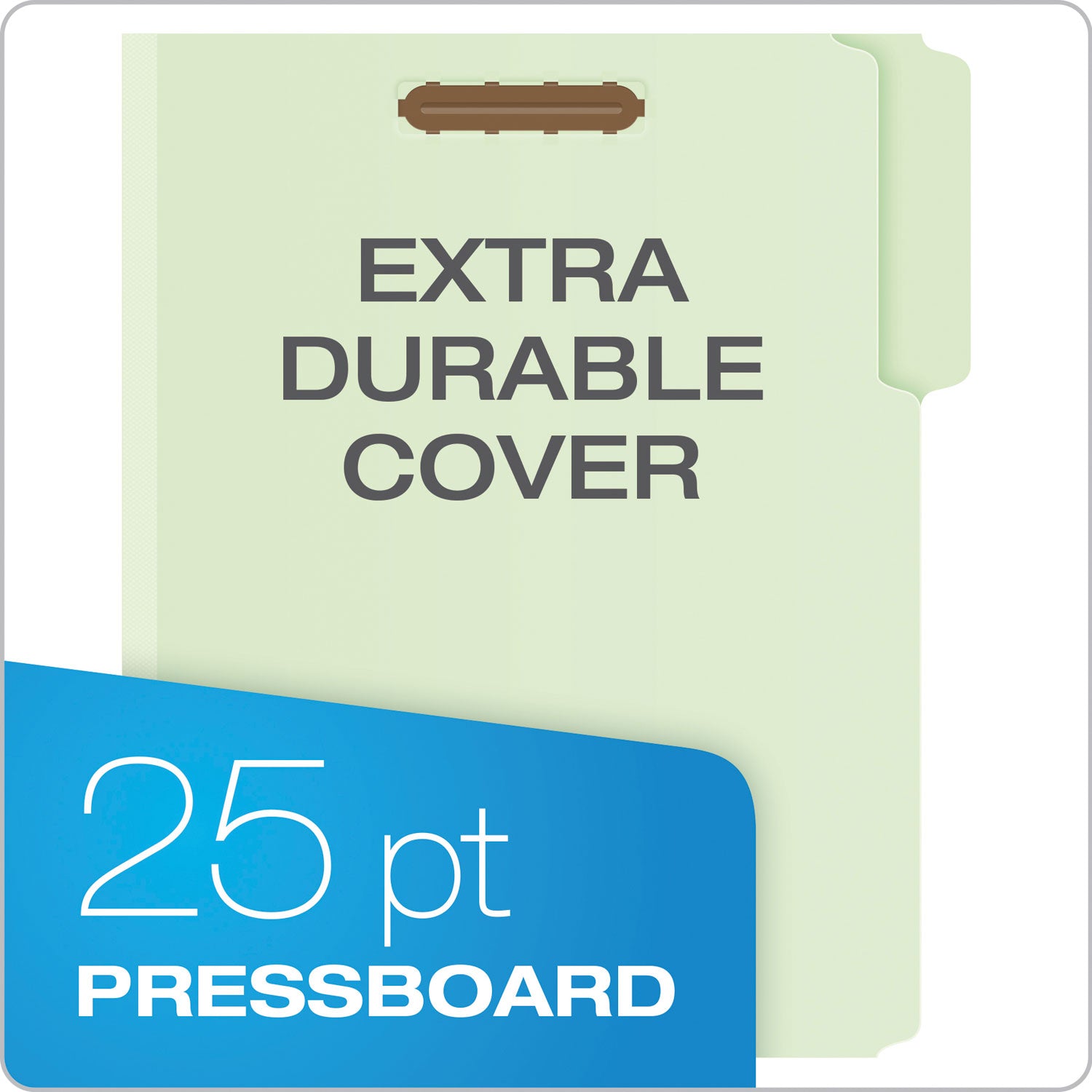 Heavy-Duty Pressboard Folders with Embossed Fasteners, 1/3-Cut Tabs, 1" Expansion, 2 Fasteners, Letter Size, Green, 25/Box - 
