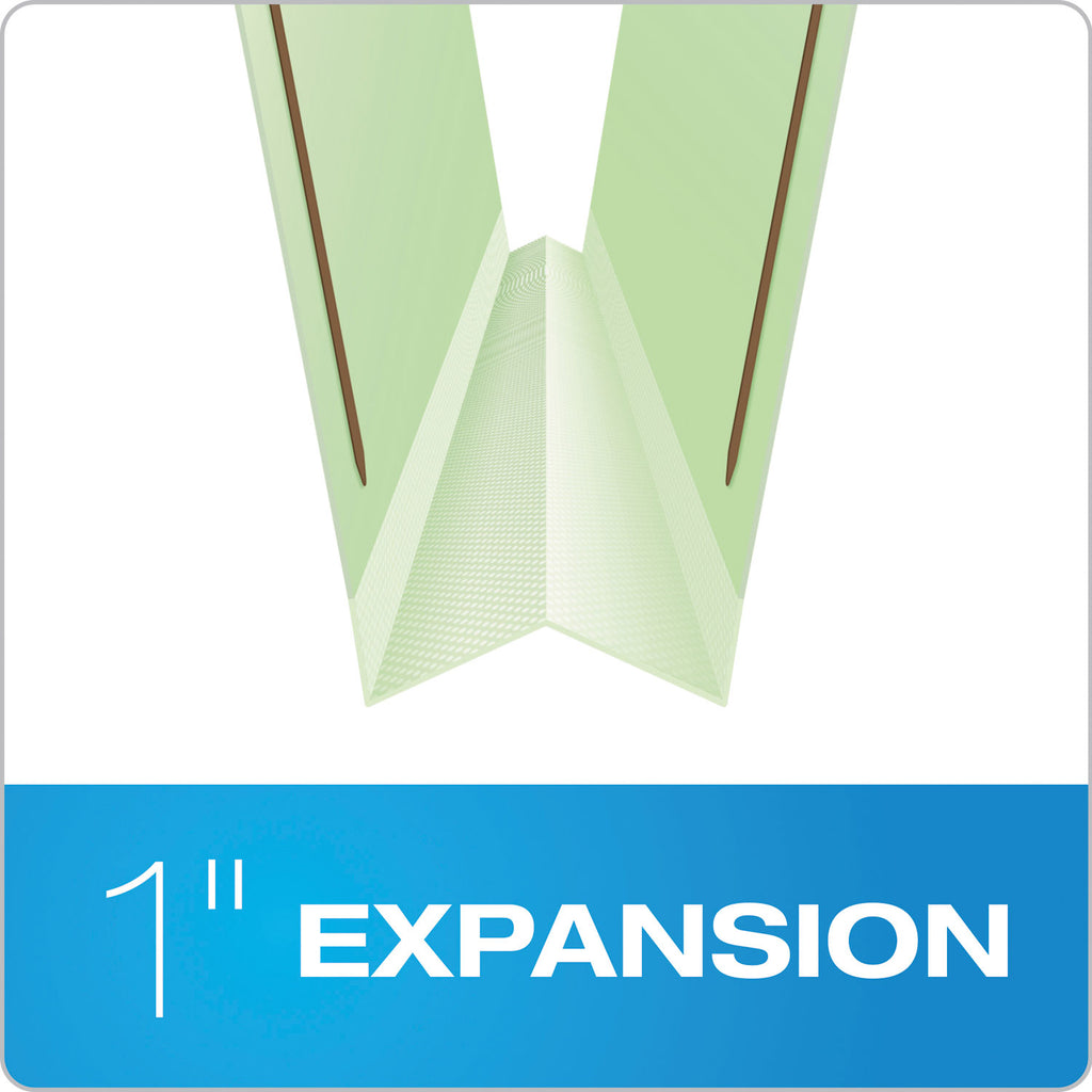 Heavy-Duty Pressboard Folders with Embossed Fasteners, 1/3-Cut Tabs, 1" Expansion, 2 Fasteners, Letter Size, Green, 25/Box