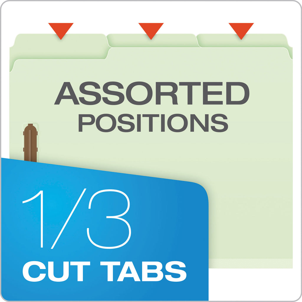 Heavy-Duty Pressboard Folders with Embossed Fasteners, 1/3-Cut Tabs, 1" Expansion, 2 Fasteners, Letter Size, Green, 25/Box