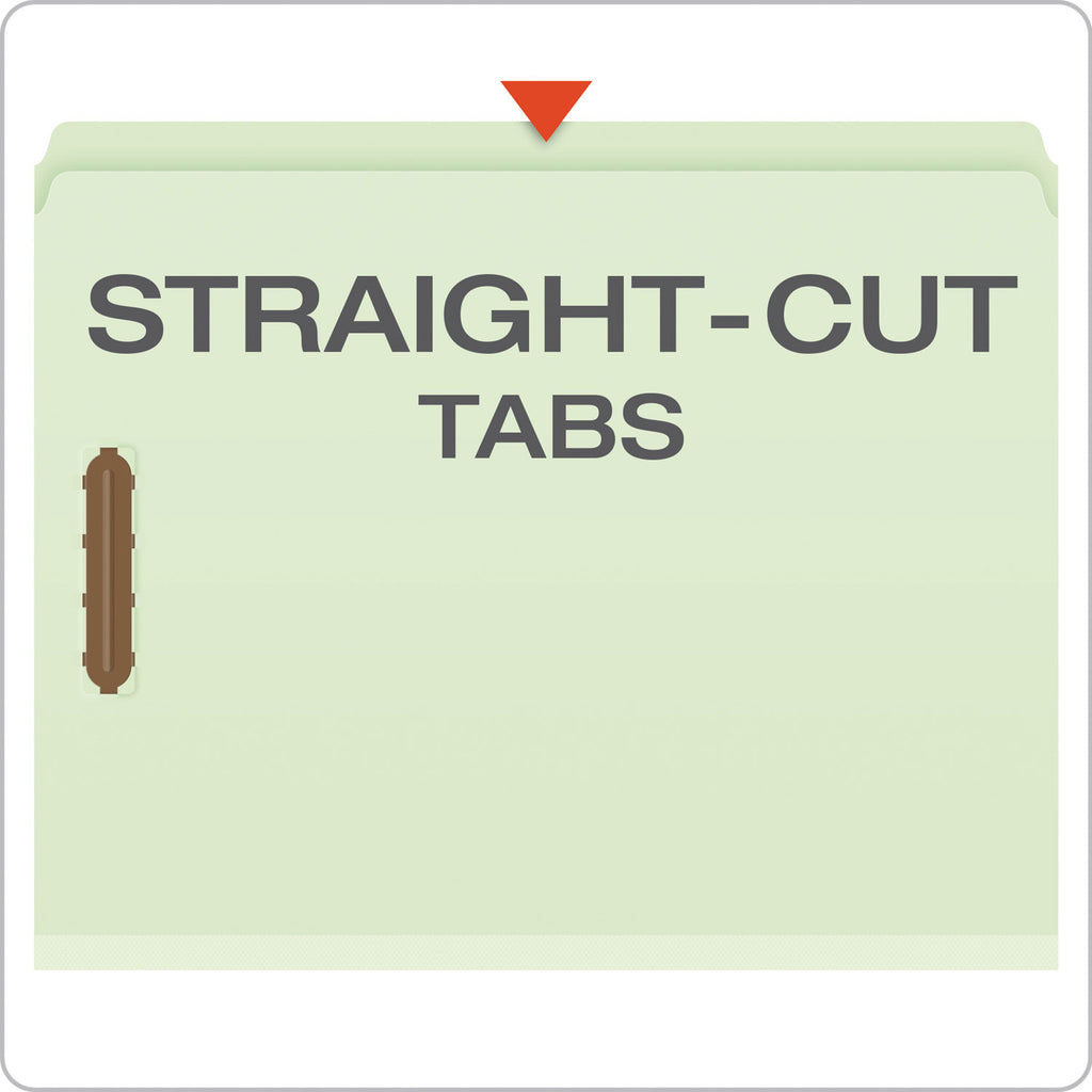 Heavy-Duty Pressboard Folders with Embossed Fasteners, Straight Tabs, 2" Expansion, 2 Fasteners, Letter Size, Green, 25/Box