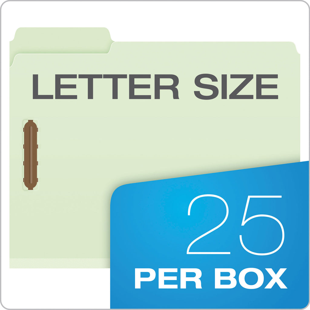 Heavy-Duty Pressboard Folders with Embossed Fasteners, 1/3-Cut Tabs, 1" Expansion, 2 Fasteners, Letter Size, Green, 25/Box