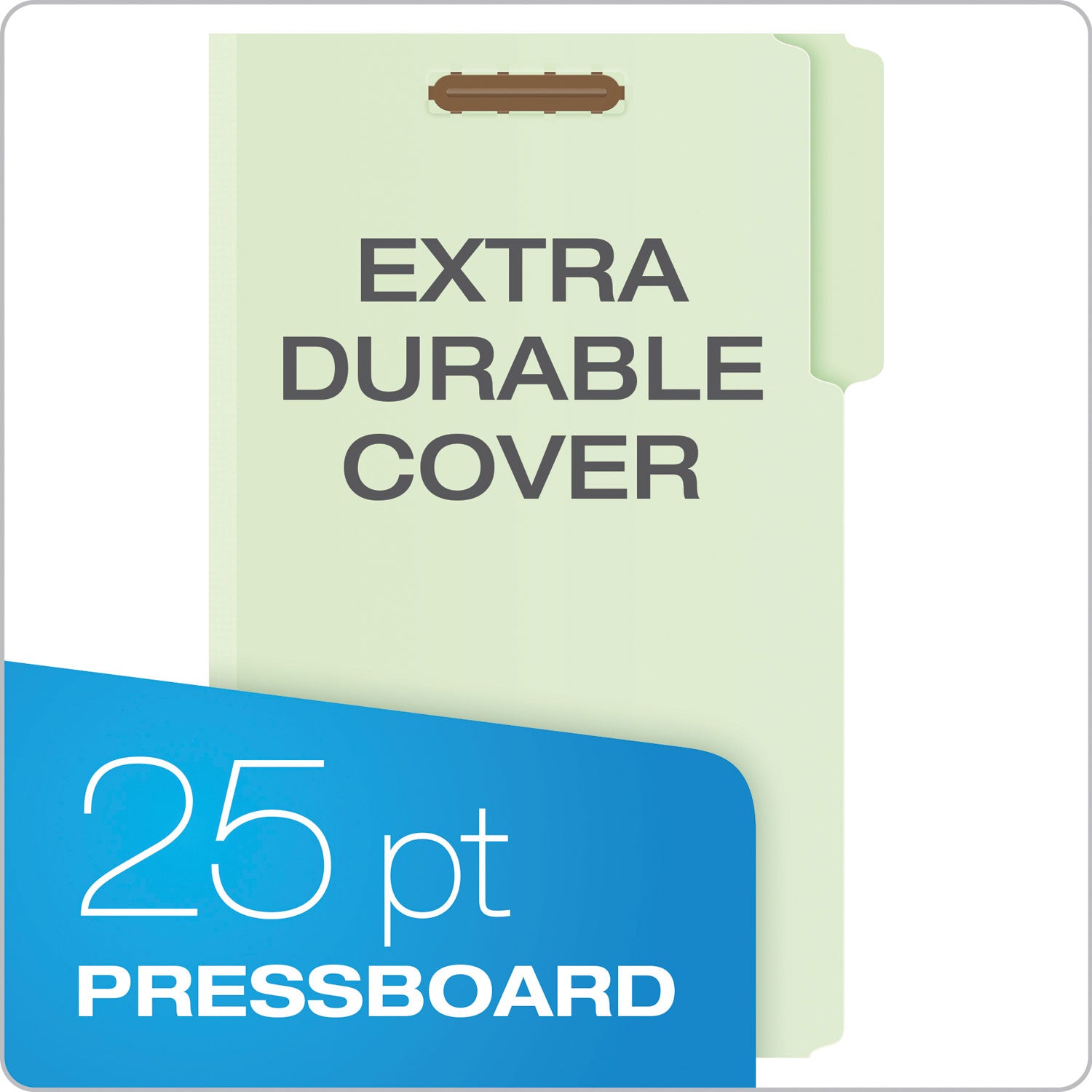 Heavy-Duty Pressboard Folders with Embossed Fasteners, 1/3-Cut Tabs, 2" Expansion, 2 Fasteners, Legal Size, Green, 25/Box - 