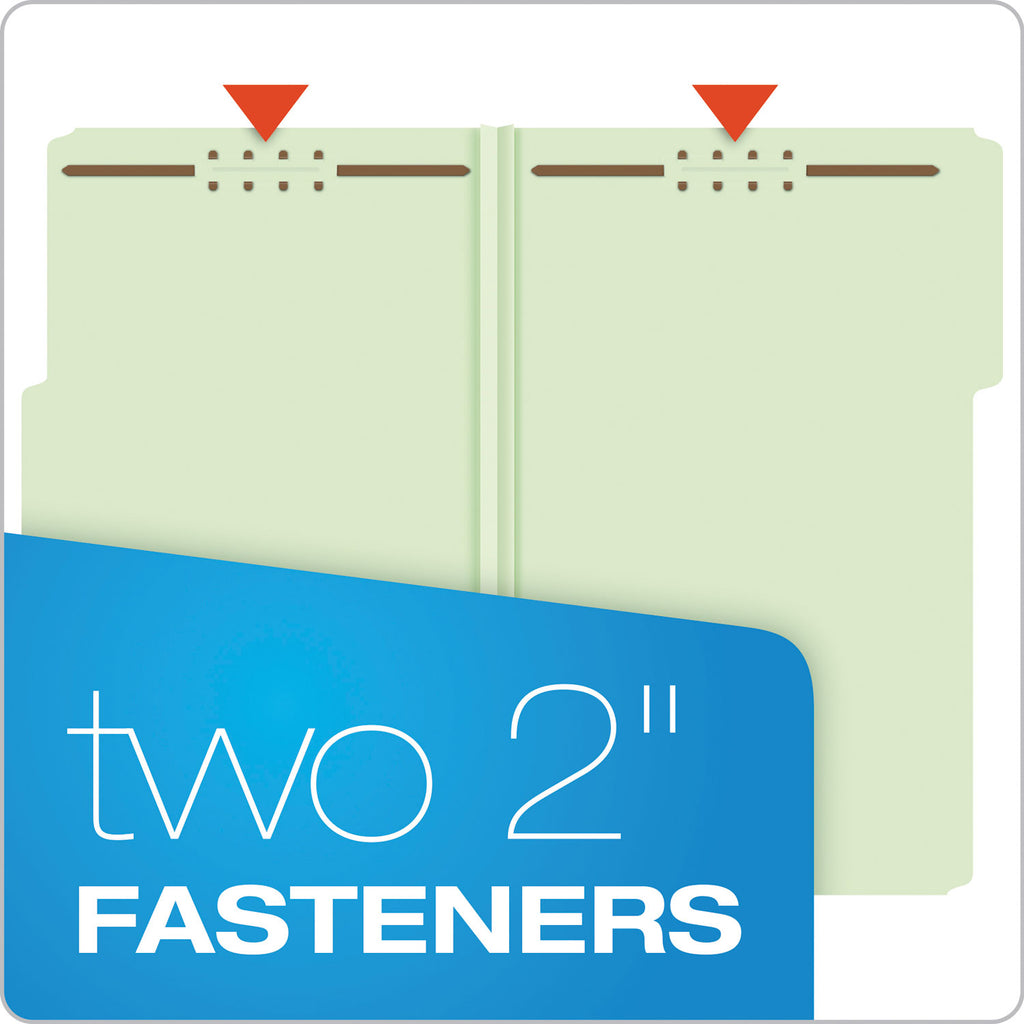 Heavy-Duty Pressboard Folders with Embossed Fasteners, 1/3-Cut Tabs, 3" Expansion, 2 Fasteners, Legal Size, Green, 25/Box