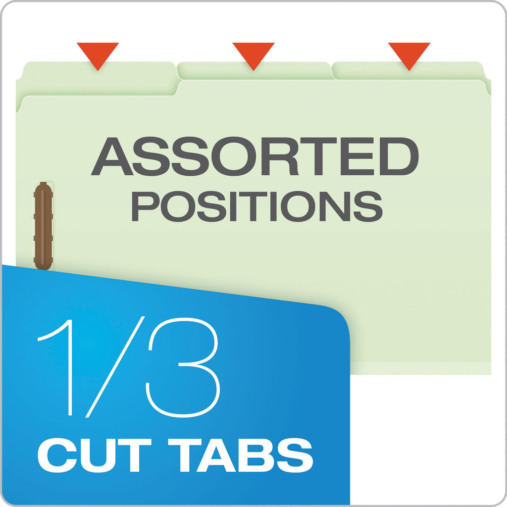 Heavy-Duty Pressboard Folders with Embossed Fasteners, 1/3-Cut Tabs, 3" Expansion, 2 Fasteners, Legal Size, Green, 25/Box