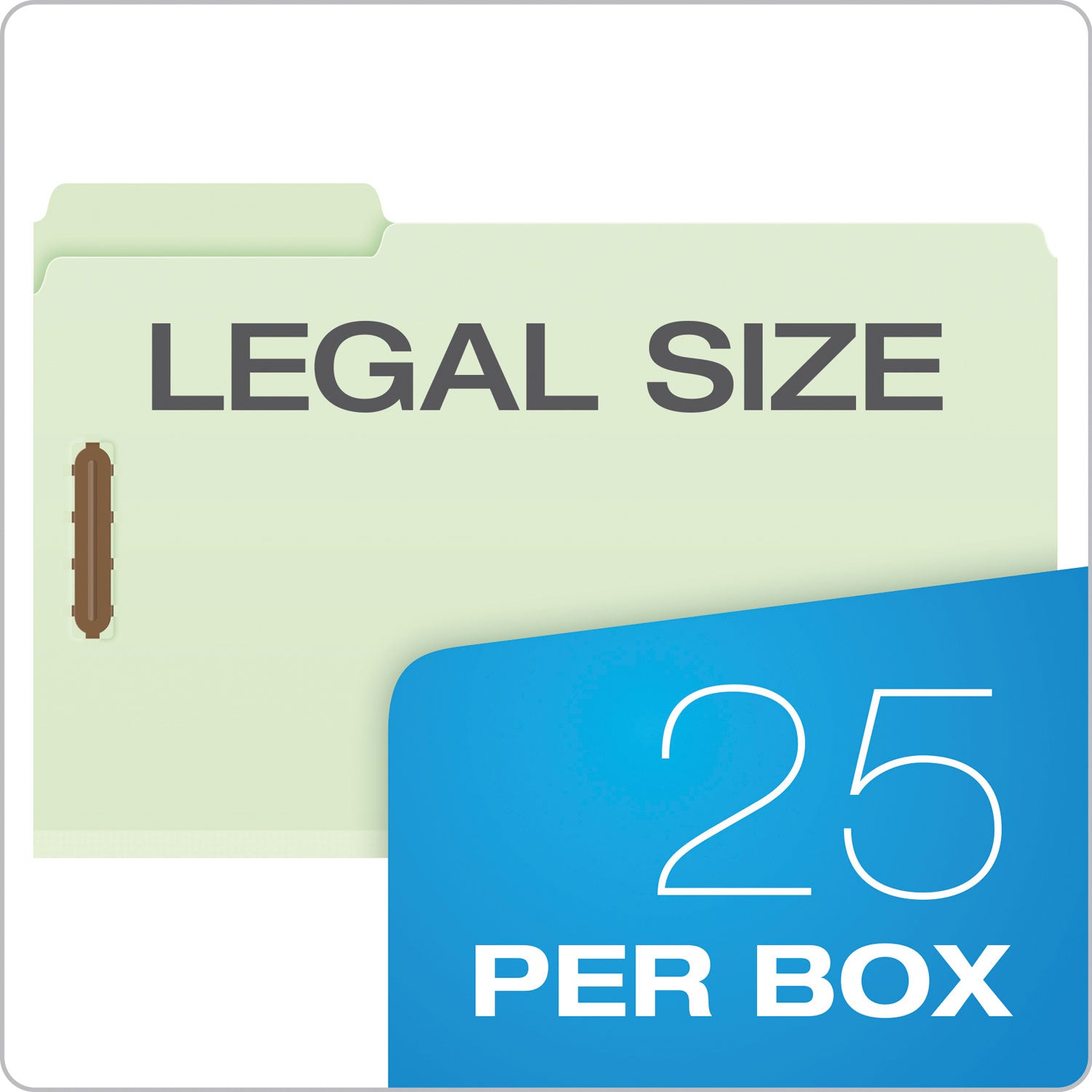 Heavy-Duty Pressboard Folders with Embossed Fasteners, 1/3-Cut Tabs, 2" Expansion, 2 Fasteners, Legal Size, Green, 25/Box - 